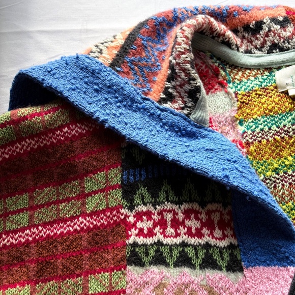 Anthropologie Boho Abstract Multicolor Patchwork Open Cardigan Sweater 1X/2X - Picture 9 of 16